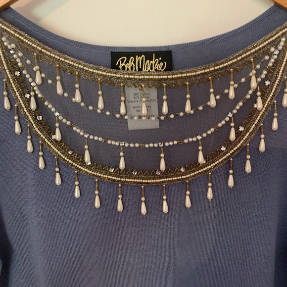 Bob Mackie Wearable Art Sweater Jeweled Sequin Beaded Neckline Lavender Women M - Picture 2 of 16